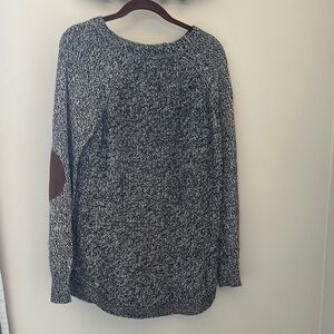RD Style Gray and Brown Crew Neck Sweater with Elbow Patches